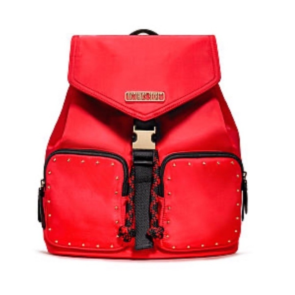 Victorias Secret BACKPACK - RED W/GOLD STUDS - Drawstring Close Buckle‎ Pockets